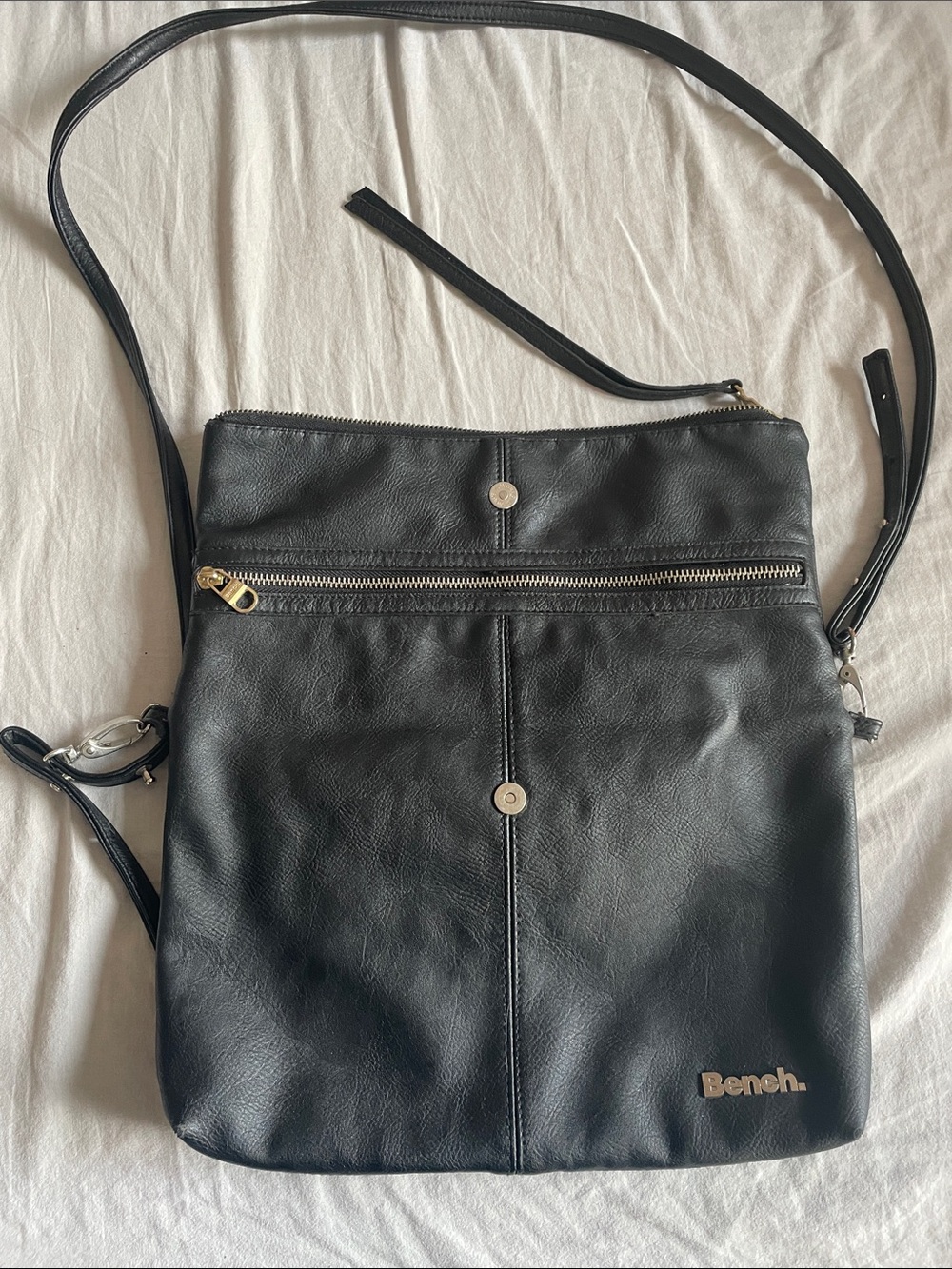Bench Black Faux Leather Crossbody with Gold Hardware